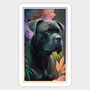 Cane Corso Dog Vibrant Tropical Flower Tall Digital Oil Painting Portrait 2 Sticker